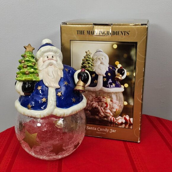 The Main Ingredients Vintage Christmas Santa Claus Ceramic And Glass Candy Jar - Picture 1 of 14